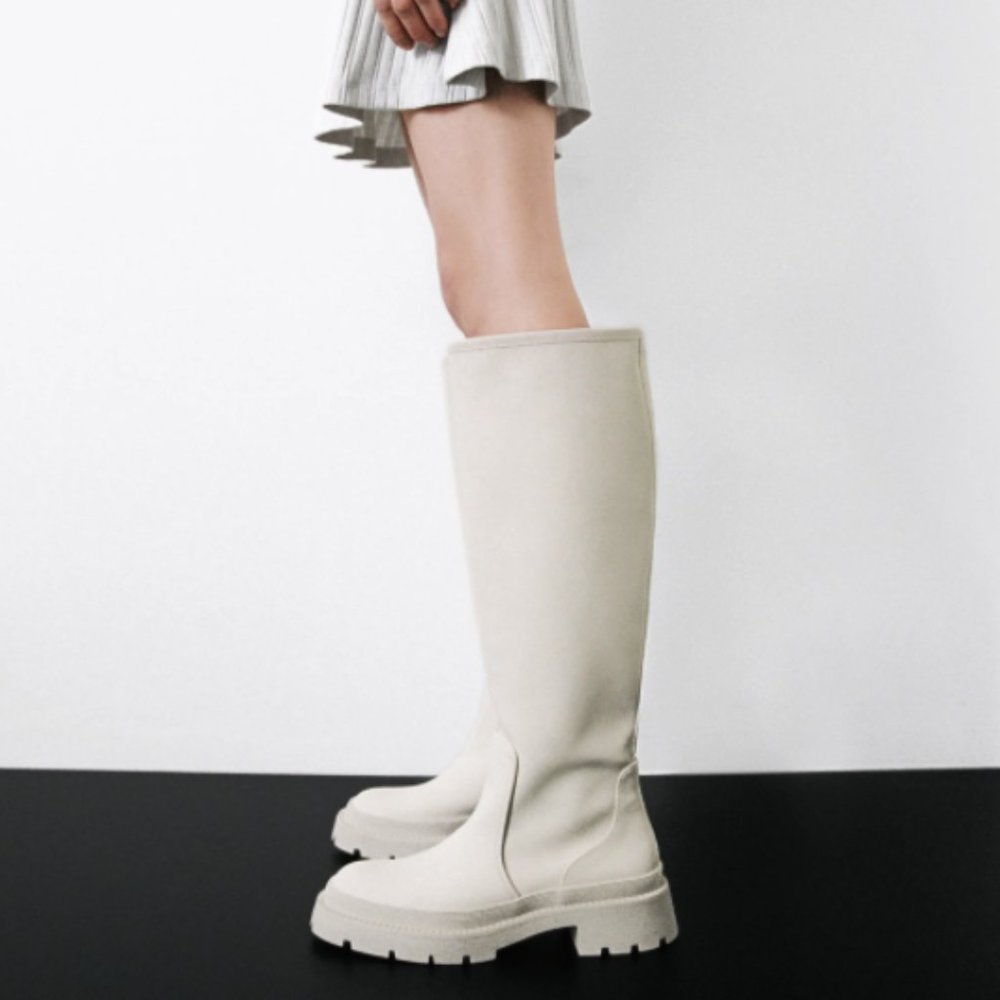 OUT OF STOCK Zara Rubberized Knee High White Boots